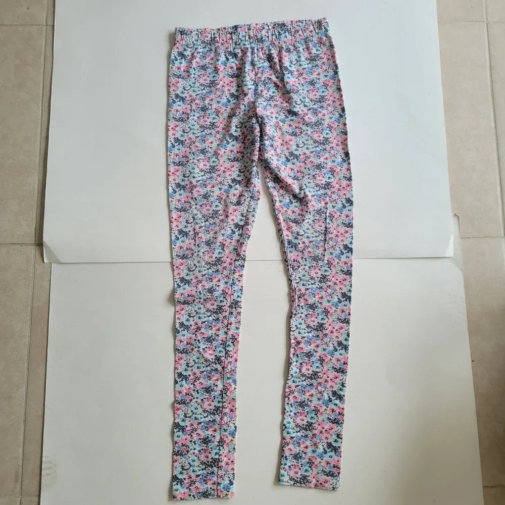 Justice Girls Leggings Lot of 6 Size 12 Tie Dye Floral Butterfly Black Gray Blue